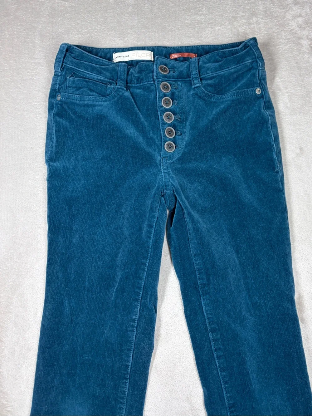 Anthropologie Pilcro Teal Blue High Rise Skinny Cropped Corduroy Retro Pants 26